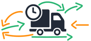 an illustration of a truck holding a clock with arrows around