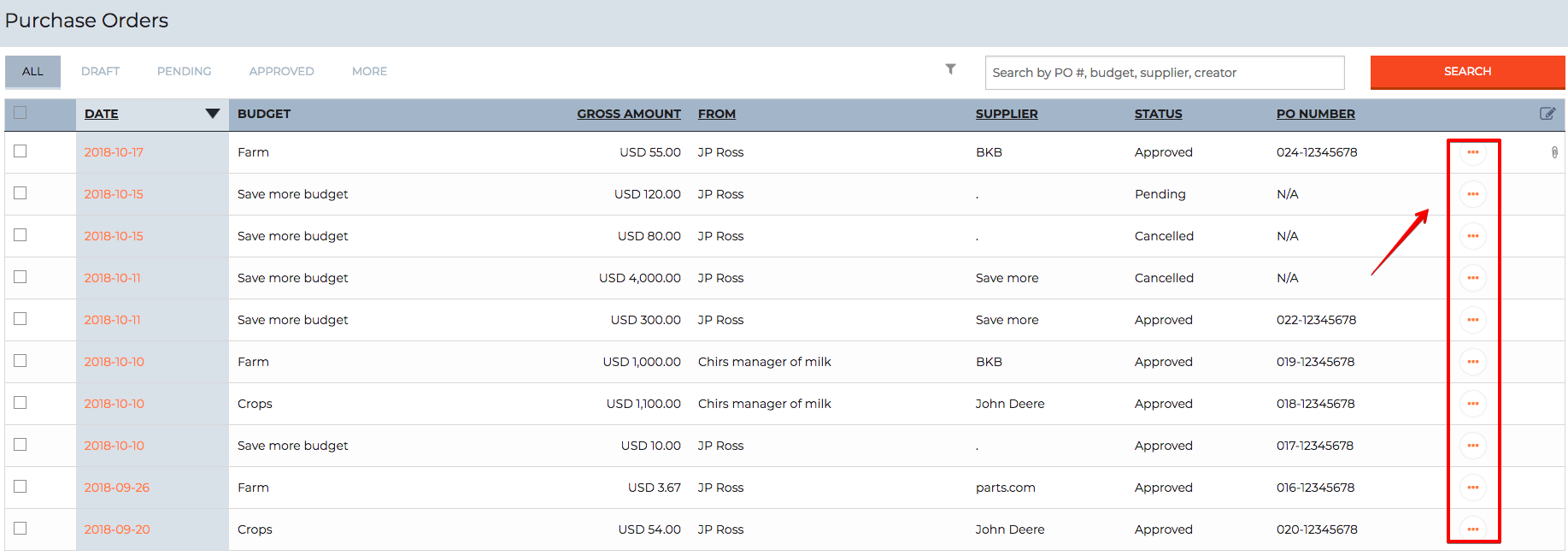 Purchase Orders new dots