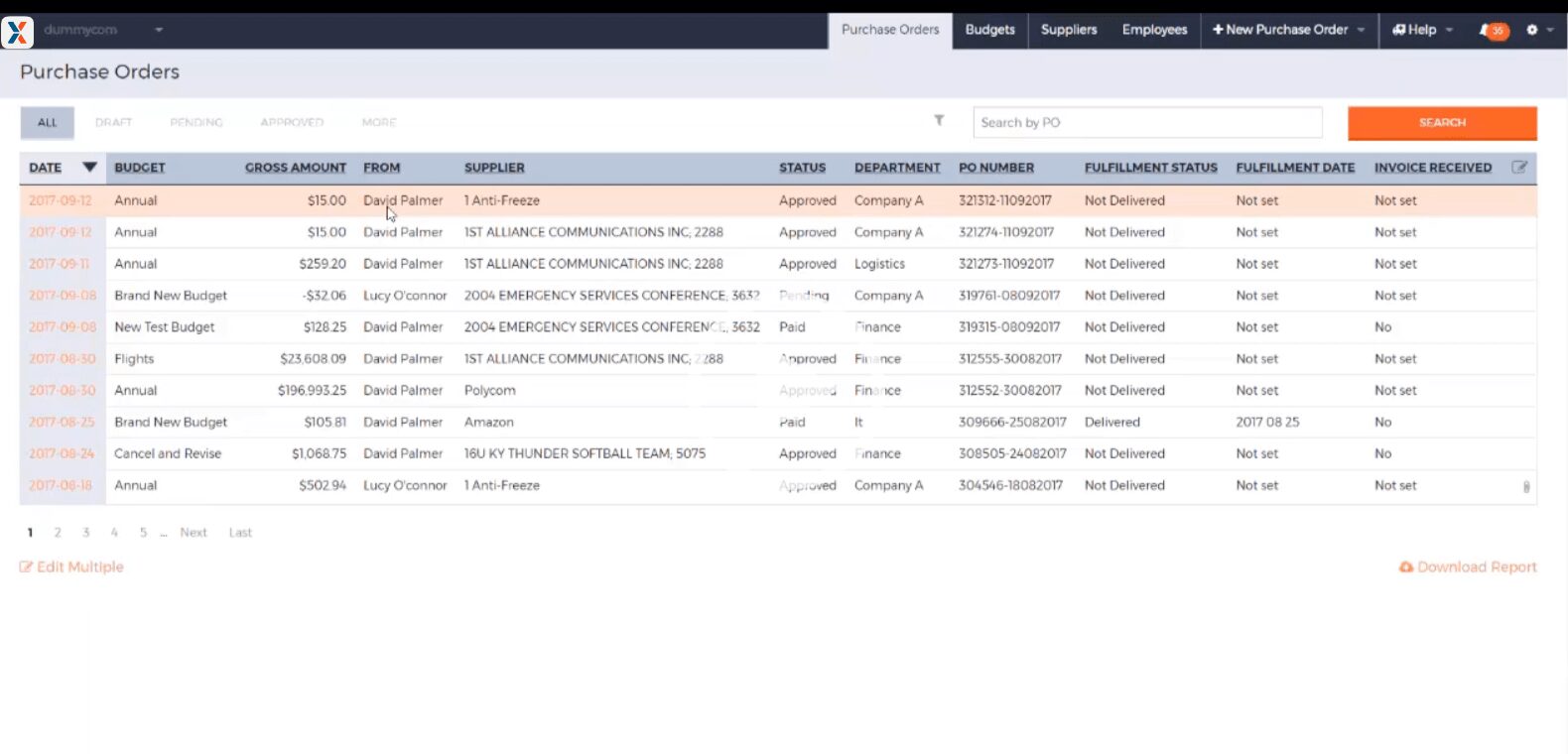 Purchase Order tab