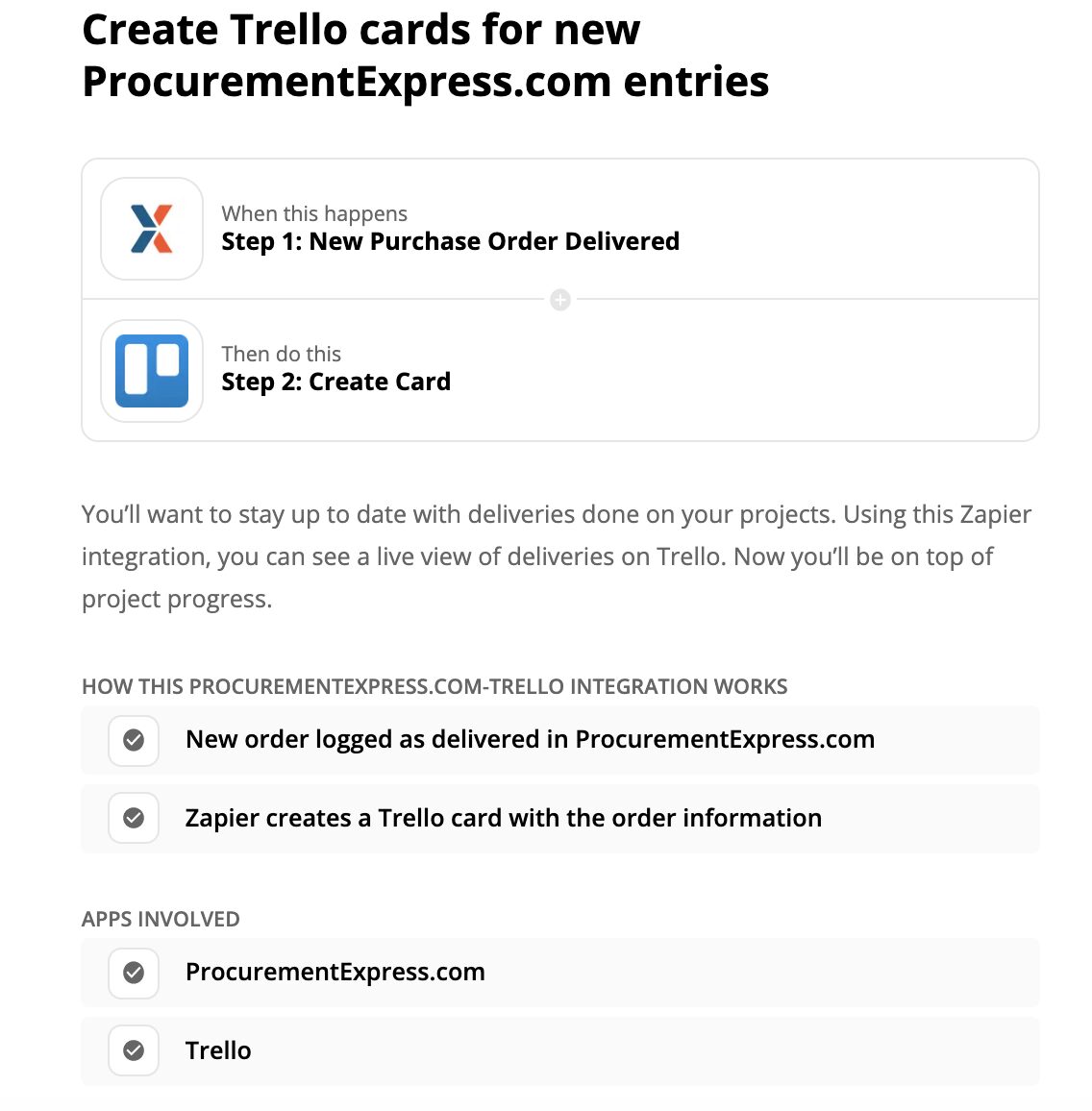 create trello cards for new procurementexpress entries