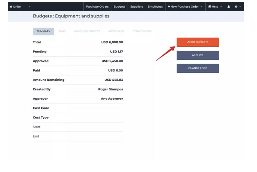 budgets dashboard in www.procurementexpress.com 