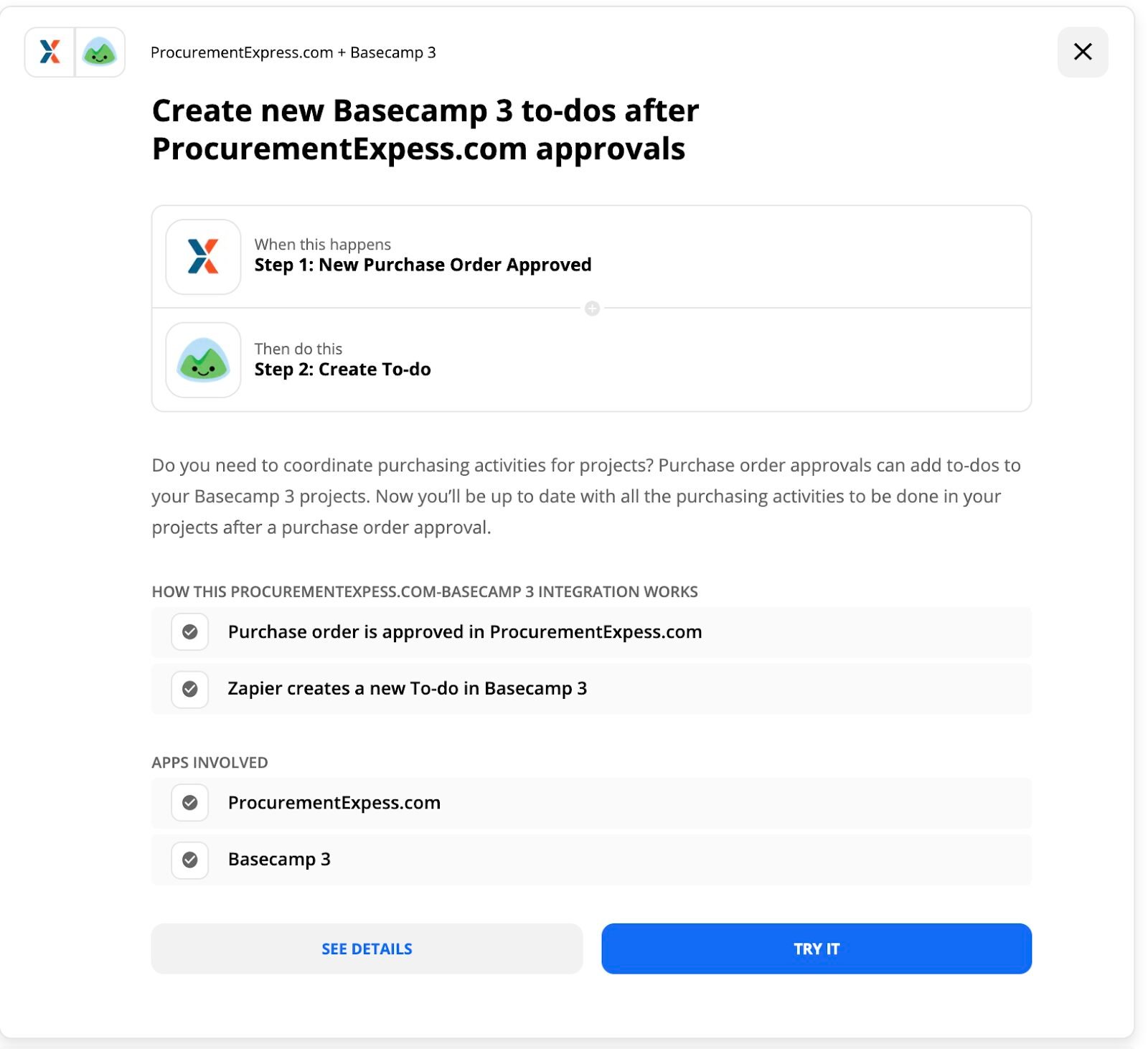 create new basecamp after www.procurementexpress.com approvals